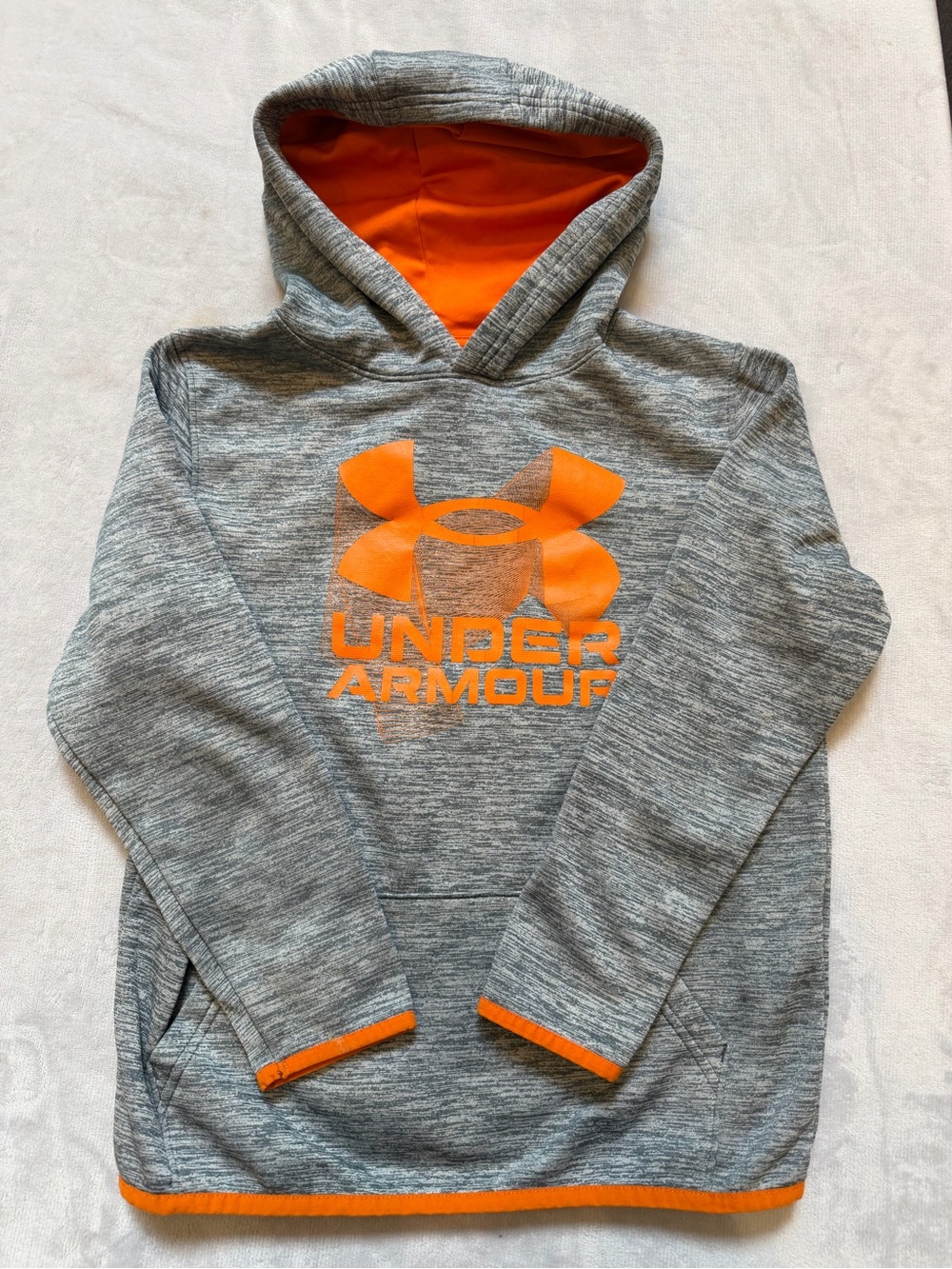 Under Armour Boy Medium 10/12 Grey Orange Activewear Hoodie